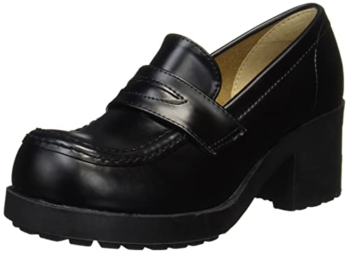 [ハーバー] ローファー レディース 女子 厚底 ヒール MK85 クロ 23.5